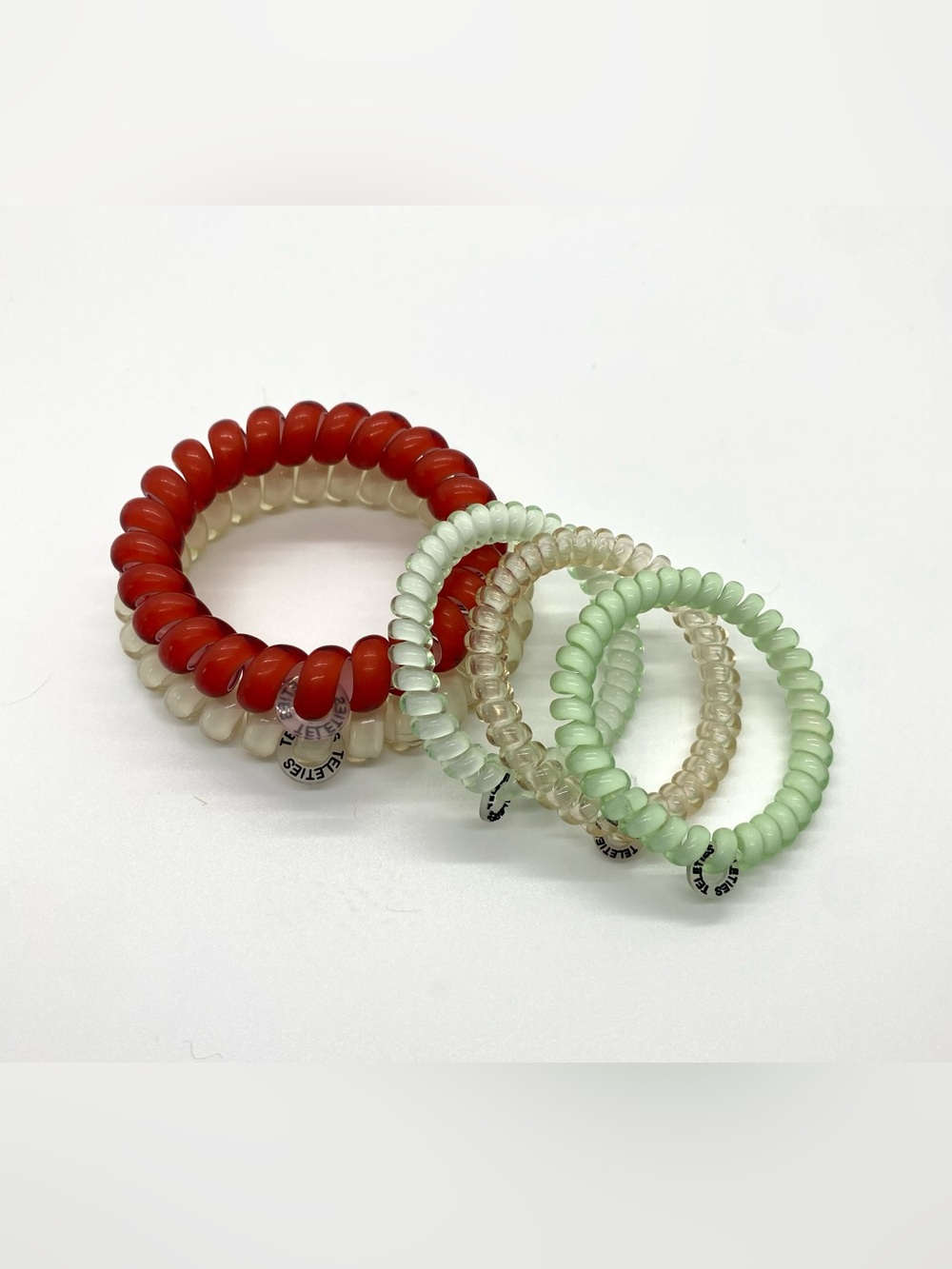 Teleties Spiral Coil Hair Ties Red Cream Green Boho Fall Preppy Coastal Cowgirl